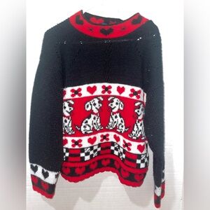 Vintage Girls 90's Dalmatians Pull Over Sweater Medium 5/6 Red White Black